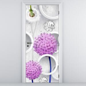 Fototapeta na dveře - 3D abstrakce, kruhy a květiny (95x205cm)