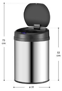 Kulatý odpadkový koš se senzorem - 30 L - stříbrný