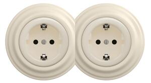 Kliklap - Dvojitá retro zásuvka domovní s rámečkem SCHUKO 230V/16A béžová