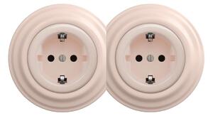 Kliklap - Dvojitá retro zásuvka domovní s rámečkem SCHUKO 230V/16A starorůžová
