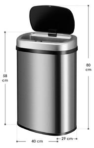 Čtvercový odpadkový koš se senzorem - 50 L - stříbrný