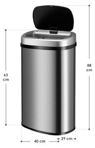 Čtvercový odpadkový koš se senzorem - 60 L - stříbrný