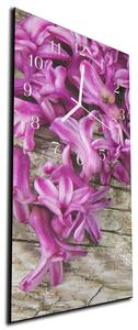 Nástěnné hodiny fialové květy hyacint 30x60cm - plexi