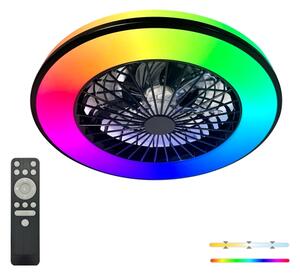 LED RGBW Stm stropní svítidlo s ventilátorem VENTELUX LED/48W/230V černá + DO