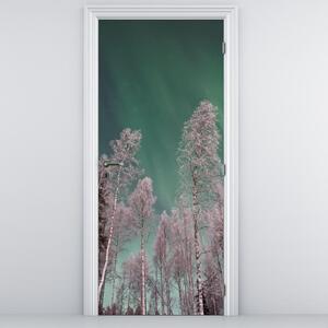Fototapeta na dveře - Polární záře nad zmrzlými stromy (95x205cm)
