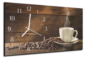 Nástěnné hodiny káva a bílý hrnek 30x60cm - plexi