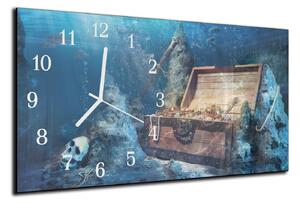 Nástěnné hodiny 30x60cm truhlice s pokladem moře - plexi