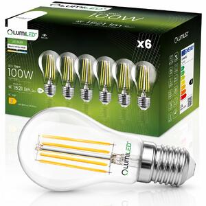 6x LED žárovka E27 A60 11W = 100W 1521lm 4000K 360° FILAMENT LUMILED