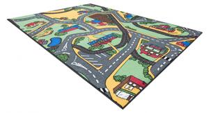 Makro Abra Dětský kusový koberec REBEL ROADS Playtime 95 Město uličky protiskluzový šedý zelený Rozměr: 95x133 cm