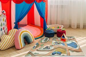 Makro Abra Dětský kusový koberec REBEL ROADS Playtime 32 Město uličky protiskluzový béžový Rozměr: 95x133 cm