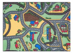 Makro Abra Dětský kusový koberec REBEL ROADS Playtime 95 Město uličky protiskluzový šedý zelený Rozměr: 95x133 cm
