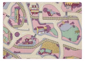 Makro Abra Dětský kusový koberec REBEL ROADS Playtime 63 Město uličky protiskluzový růžový béžový Rozměr: 140x200 cm