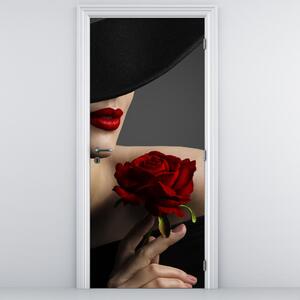 Fototapeta na dveře - Žena s růží (95x205cm)