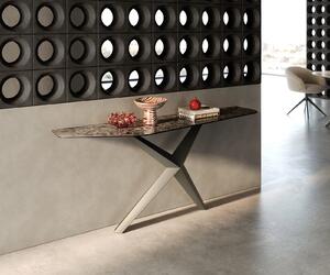 DELIFE Konzolový stůl Edge polygonální 180×50 cm keramika Emperador Extra Lucidato tmavě hnědá Zentharo kov titanová barva