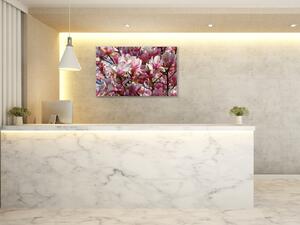 Obraz skleněný keř a květy růžové magnolie - 30 x 40 cm
