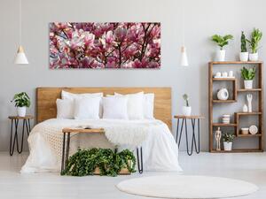 Obraz skleněný keř a květy růžové magnolie - 30 x 40 cm