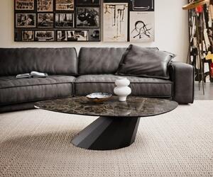 DELIFE Konferenční stolek Edge organický 140x76 cm keramika Laminam® Emperador Extra Lucidato tmavě hnědá Parabi kov černá