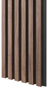Akustický panel, podklad černá MDF deska, úzká lamela, dýha Americký ořech, 30x275 cm
