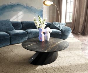 DELIFE Konferenční stolek Edge kulatý 90x90 cm keramika Laminam® Noir Desir hnědá Parabi kov černá