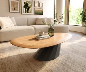 DELIFE Konferenční stolek Edge oválný 140x75 cm dub přírodní kulatá hrana Parabi kov černá