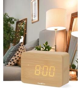 Nedis CLDK2008BN - Digitální budík s LED displejem a teploměrem 5V/3xAAA dřevo