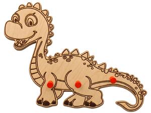 PokojovaDekorace.cz, Dřevěný věšák na zeď Dinosaurus – 3 kolíky, 30 x 25 cm Barva kolíků: Červená