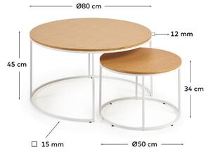 Set dvou dubových konferenčních stolků Kave Home Yoana 50/80 cm s bílou podnoží