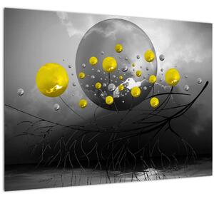 Skleněný obraz - žluté abstraktní koule (70x50 cm)