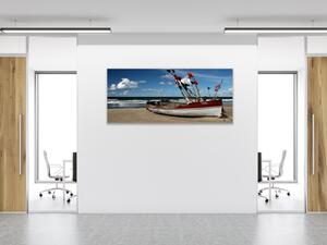 Obraz skleněný loď na pláži - 30 x 60 cm