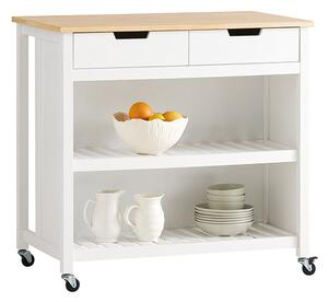 SoBuy FKW74-WN Kuchyňský ostrůvek Kuchyňský vozík Kuchyňský stůl Bílá-přírodní 98x94x58cm