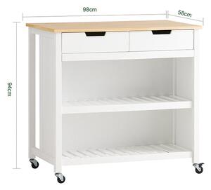 SoBuy FKW74-WN Kuchyňský ostrůvek Kuchyňský vozík Kuchyňský stůl Bílá-přírodní 98x94x58cm