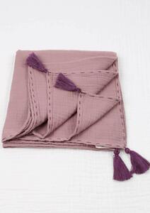 Mušelínová deka se střapci 100x100 cm, růžovofialová