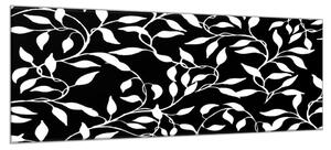 Obraz skleněný vzor černobílé listí - 30 x 60 cm