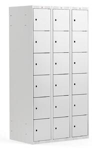 AJ Produkty Boxová šatní skříň CLASSIC, 3 sekce, 18 boxů, 1740x900x550 mm, šedá, šedé dveře