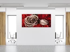 Obraz skleněný květy zlatá a červená růže - 40 x 60 cm