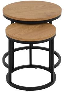 Scandi Set dvou dubových odkládacích stolků s kovovou podnoží Madira 35x35/45x45 cm
