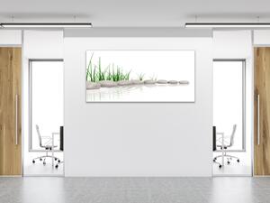 Obraz skleněný tráva a kámen na okraji vody - 30 x 60 cm