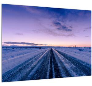 Skleněný obraz silnice v zimě (70x50 cm)