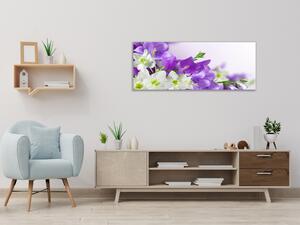 Obraz skleněný květy bílo fialové zvonky - 30 x 60 cm