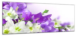 Obraz skleněný květy bílo fialové zvonky - 60 x 90 cm