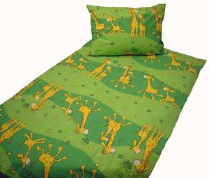 Povlečení bavlněné dětské Žirafky zelené TiaHome - Dětský set 130x90cm + 65x45cm