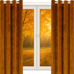 VELUROVÉ ZÁCLONY NA OKA KOLEČKA 140X240 Silný závěs HOŘČICOVÁ VELUR