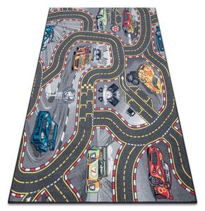 Dětský koberec REBEL ROADS Racers 97 Ulice, auta, protiskluzový - šedý