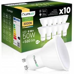 10x LED žárovka GU10 reflektor 6W = 50W 580LM 3000K teplá bílá 120° Lumiled
