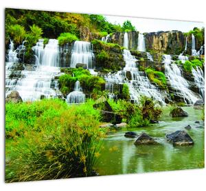 Skleněný obraz - vodopády se zelení (70x50 cm)