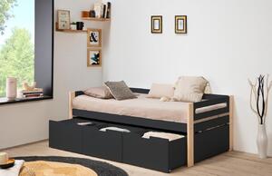 Antracitově šedá lakovaná dětská postel Marckeric Keisly 90 x 190 cm s úložným prostorem