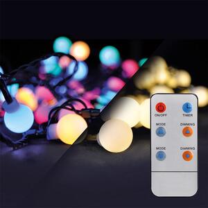 Solight LED 2v1 venkovní vánoční řetěz, koule, dálkový ovladač, 100LED, RGB plus bílá, 10m plus 5m, 8 funkcí, IP44 1V08-RGB