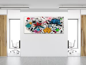 Obraz skleněný malované abstraktní květy - 30 x 60 cm