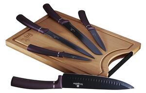 BerlingerHaus - Sada nerezových nožů s bambusovým prkénkem 6 ks fialová/černá BH0050