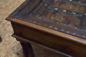 Konferenční stolek ze starých dveří se sklem, mangové dřevo, 169x90x45cm